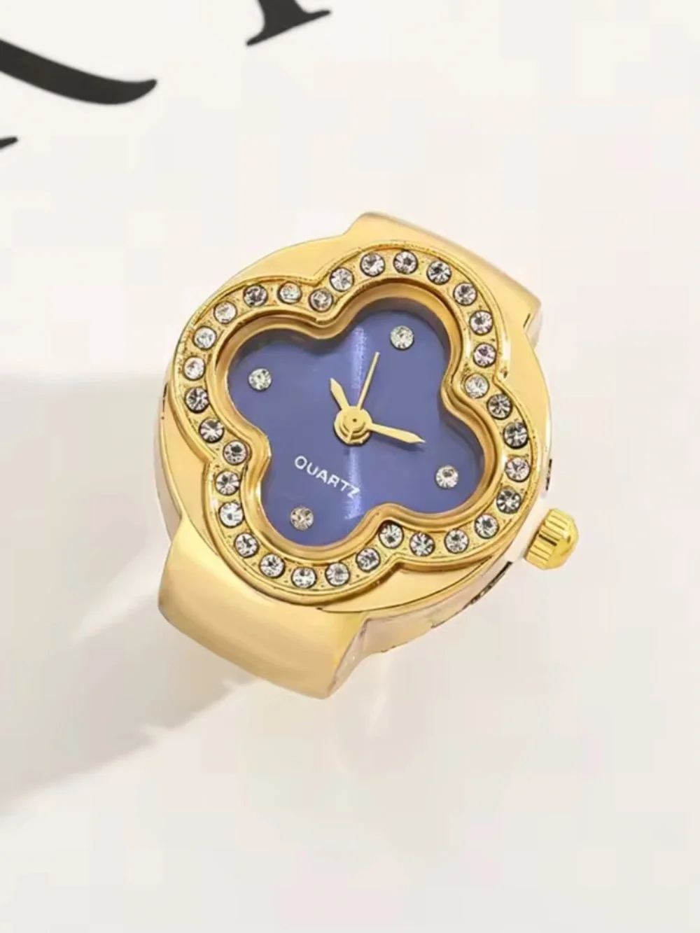 Gold-Plated Purple Flower-Shaped Dial Ring Watch